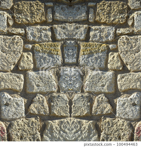 Sturdy yellow and beige cut stone wall, seamless lined up Sturdy yellow and beige cut stone wall, seamless lined up 100494463