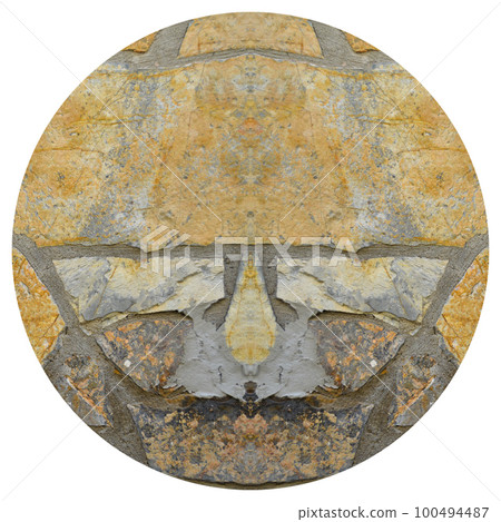 Sturdy yellow and beige cut stone wall, seamless lined up 100494487