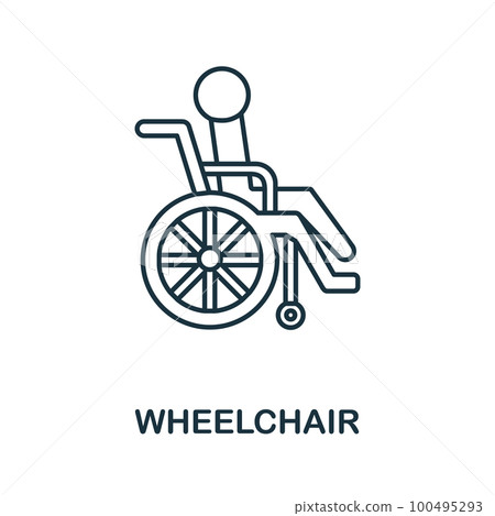 Wheelchair line icon. Simple element from healthcare collection. Creative Wheelchair outline icon for web design, templates, infographics and more Wheelchair line icon. Simple element from healthcare collection. Creative Wheelchair outline icon for web design, templates, infographics and more 100495293