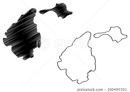 Feni islands (New Guinea, Pacific Ocean, Bismarck Archipelago) map vector illustration, scribble sketch Ambitle and Babase Island map 100495501