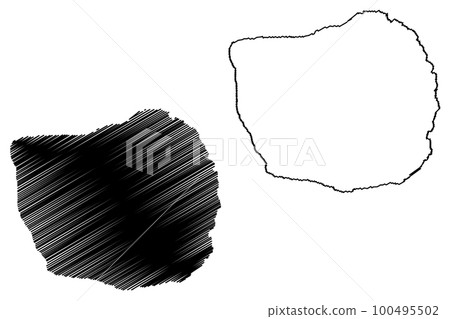 Fernandina island (Republic of Ecuador, Pacific Ocean, Latin or South America, Galapagos Islands, Archipielago de Colon) map vector illustration, scribble sketch Isla Narborough map 100495502