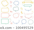 Various shapes of speech bubbles and icons drawn roughly with crayons 100495529