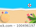 Summer concept. Gold sandy beach, sea and relax places. Handmade, paper composition. 100496197