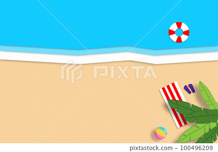 Summer concept. Gold sandy beach, sea and relax places. Handmade, paper composition. Summer concept. Gold sandy beach, sea and relax places. Handmade, paper composition. 100496209