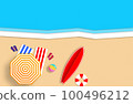 Summer concept. Gold sandy beach, sea and relax places. Handmade, paper composition. 100496212