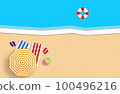 Summer concept. Gold sandy beach, sea and relax places. Handmade, paper composition. 100496216