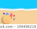 Summer concept. Gold sandy beach, sea and relax places. Handmade, paper composition. 100496218