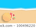 Summer concept. Gold sandy beach, sea and relax places. Handmade, paper composition. 100496220