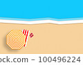 Summer concept. Gold sandy beach, sea and relax places. Handmade, paper composition. 100496224