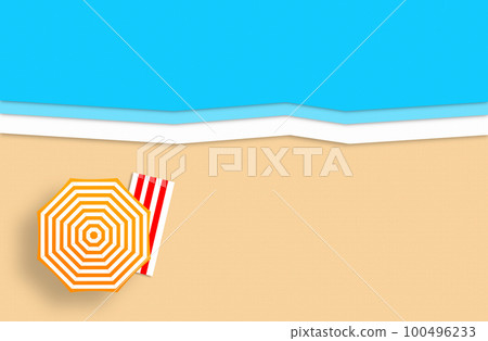 Summer concept. Gold sandy beach, sea and relax places. Handmade, paper composition. Summer concept. Gold sandy beach, sea and relax places. Handmade, paper composition. 100496233