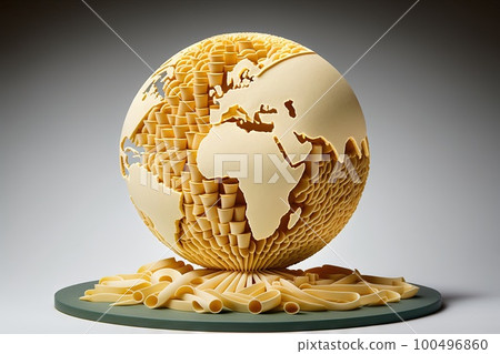 world globe map made of raw pasta illustration generative ai 100496860