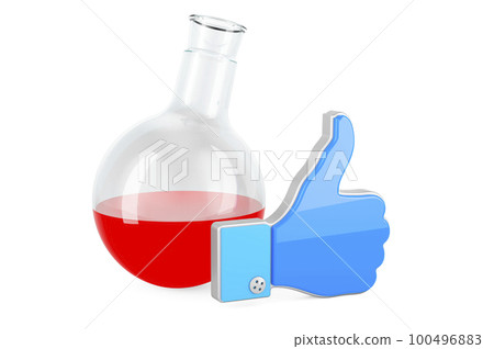Chemical flask with like icon, 3D rendering Chemical flask with like icon, 3D rendering 100496883