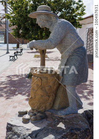 Statue in front of the Parroquia de Santa Ana Catholic Church in Casillas del Angel on the island of Fuerteventura Statue in front of the Parroquia de Santa Ana Catholic Church in Casillas del Angel on the island of Fuerteventura 100497631