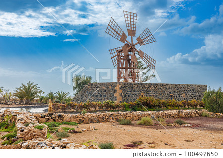 Windmill near Tindaya on the island of Fuerteventura 100497650