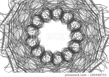 Abstract black and white background with lines and curves, with a clean circle for notes. 100499733