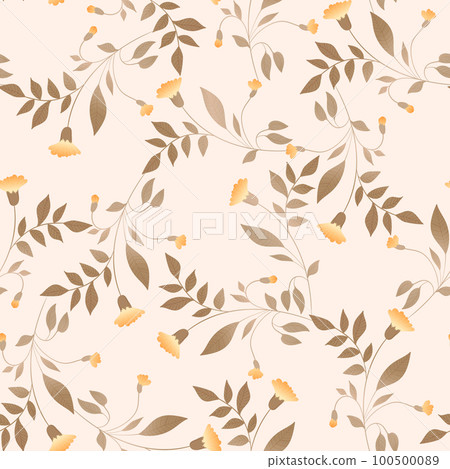 Seamless floral pattern based on traditional folk art ornaments. Colorful flowers on color background. Scandinavian style. Sweden nordic style. Vector illustration. Simple minimalistic pattern 100500089
