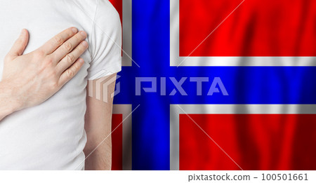 Norwegian person with hand on heart  100501661
