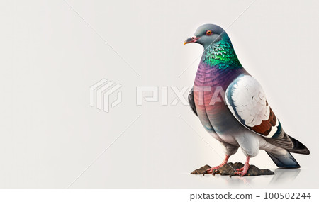 Colorful pigeon is standing on top of rock. Generative AI 100502244