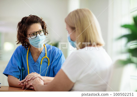 Doctor examining sick patient. Ill woman in clinic Doctor examining sick patient. Ill woman in clinic 100502251