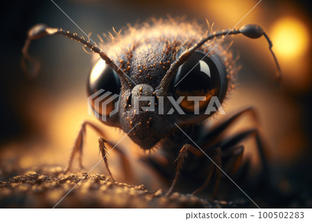 Close up of an ant with big eyes. Generative AI 100502283