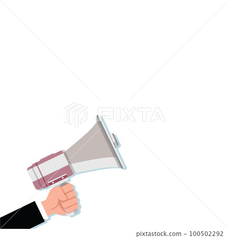 Hand Holding A Megaphones Drawing Making Loud New Announcement To The Public. Palm Gripping An Electronic Bullhorn Producing Powerful Late Advertisement. Hand Holding A Megaphones Drawing Making Loud New Announcement To The Public. Palm Gripping An Electronic Bullhorn Producing Powerful Late Advertisement. 100502292