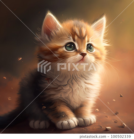 Image of kitten sitting on the ground. Generative AI 100502339