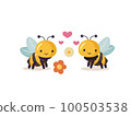 Enamored bees in the meadow. Cartoon bee cute characters in flat style. 100503538