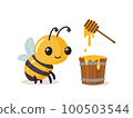 Bee loves honey. Cartoon bee cute character in flat style. Vector illustration 100503544