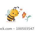 Romantic dreaming bee and flower. Cartoon bee cute character in flat style.  100503547