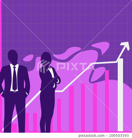 Businessman and Businesswoman standing near Graph Which Points On Arrow Up And Presenting Crutial Ideas. People watching on diagram, discussing important information. Businessman and Businesswoman standing near Graph Which Points On Arrow Up And Presenting Crutial Ideas. People watching on diagram, discussing important information. 100503593