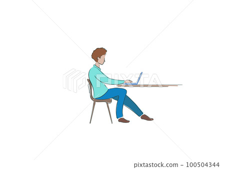 Laptop with important information on the screen. Man typing main message. People whatching on monitor. Single bright colored object on white background. Laptop with important information on the screen. Man typing main message. People whatching on monitor. Single bright colored object on white background. 100504344
