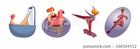 Woman Characters Doing Different Activity Enjoying Life Vector Set Woman Characters Doing Different Activity Enjoying Life Vector Set 100504552