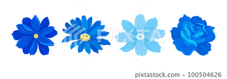Blue Flowers and Floral Open Buds Decorative Element Vector Set 100504626