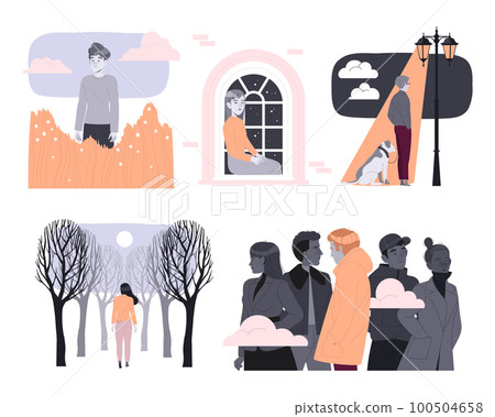 Loneliness with Lonely Man and Woman Character Feeling Depression and Sadness Vector Set Loneliness with Lonely Man and Woman Character Feeling Depression and Sadness Vector Set 100504658