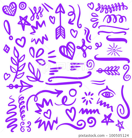 Purple Swirls Swoosh Marks with Vector Hand Drawn Highlighter Accent Line Designs 100505124