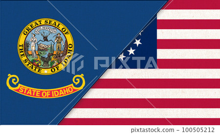 Flags of Idaho and Betsy Ross. Sports competition. sports match fabric surface 100505212