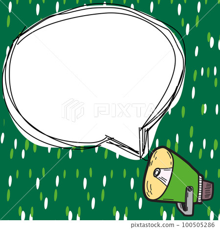 Megaphone presenting important information and brand new agenda. Big white speech bubble for text on bright colored background. Vector drawing illustration. Megaphone presenting important information and brand new agenda. Big white speech bubble for text on bright colored background. Vector drawing illustration. 100505286