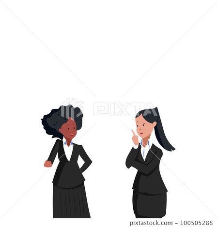 People talking about important things. Colleagues discussing agenda and brand new information. Single object without background. Bright color vector image. 100505288