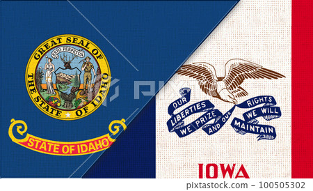 Flags of Idaho and Iowa. sports match between Idaho and Iowa. fabric surface 100505302