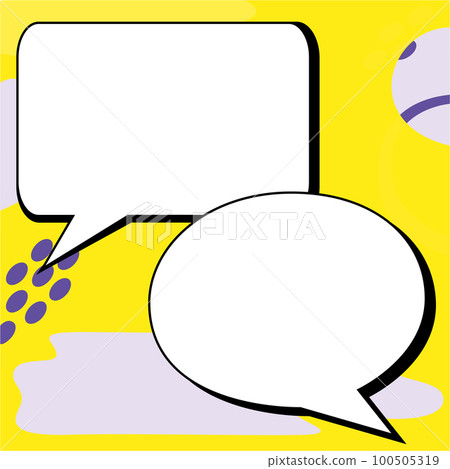 Two big white empty speech bubbles for text. Square and oval dialog boxes on bright colored background. Comic funny style cartoon. Vector illustration. Two big white empty speech bubbles for text. Square and oval dialog boxes on bright colored background. Comic funny style cartoon. Vector illustration. 100505319