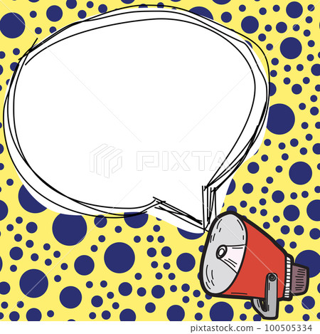 Megaphone presenting important information and brand new agenda. Big white speech bubble for text on bright colored background. Vector drawing illustration. 100505334