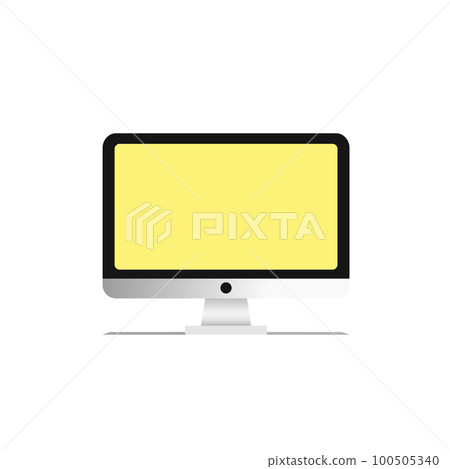 Laptop with important information on the screen. Man typing main message. People whatching on monitor. Single bright colored object on white background. 100505340