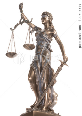 Bronze statue of justice isolated on the white background. Legal law and justice concept. Bronze statue of justice isolated on the white background. Legal law and justice concept. 100505345