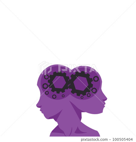 Head with mechanical elements. Robot presenting main agenda. Two faces person speaking loudly. Vector illustration. Cartoon element on white background. Head with mechanical elements. Robot presenting main agenda. Two faces person speaking loudly. Vector illustration. Cartoon element on white background. 100505404