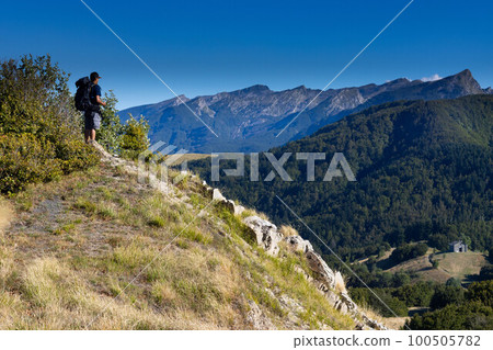 Mountain landscape of Cirone Pass, Toscano Emiliano Park in Parma province, Italy 100505782
