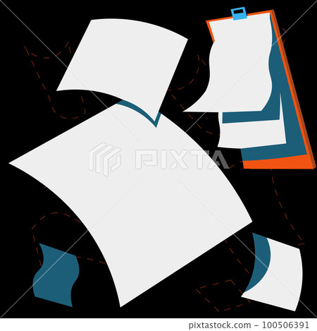 Many blank papers laying on the table. Important information written on sheets. Bright color vector illustration with stickers. Calendar, agenda, current news. Many blank papers laying on the table. Important information written on sheets. Bright color vector illustration with stickers. Calendar, agenda, current news. 100506391