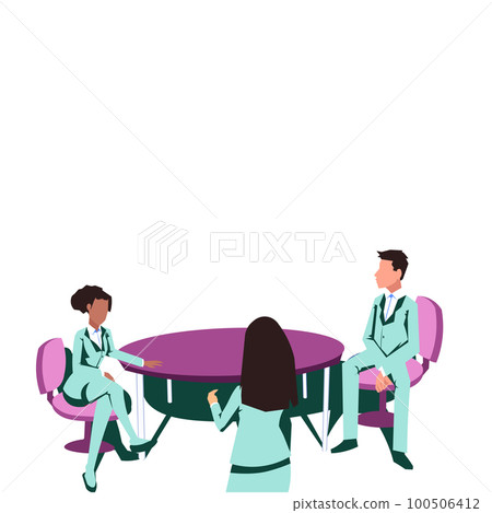 People talking about important things. Colleagues discussing agenda and brand new information. Single object without background. Bright color vector image. People talking about important things. Colleagues discussing agenda and brand new information. Single object without background. Bright color vector image. 100506412