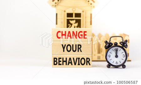 Motivation and Change your behavior symbol. Concept words Change your behavior on wooden block on a beautiful white table white background. Business change your behavior concept. Copy space. Motivation and Change your behavior symbol. Concept words Change your behavior on wooden block on a beautiful white table white background. Business change your behavior concept. Copy space. 100506587