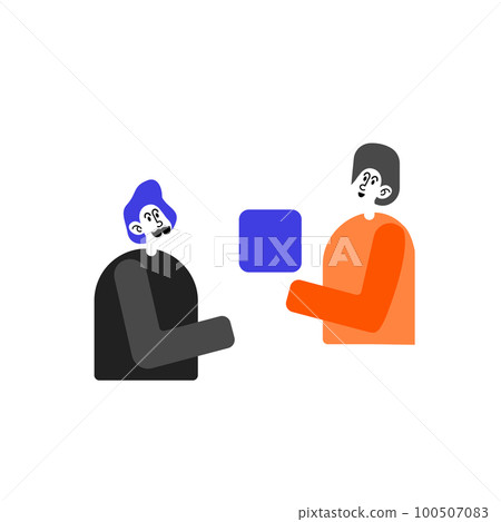 People talking about important things. Colleagues discussing agenda and brand new information. Single object without background. Bright color vector image. People talking about important things. Colleagues discussing agenda and brand new information. Single object without background. Bright color vector image. 100507083