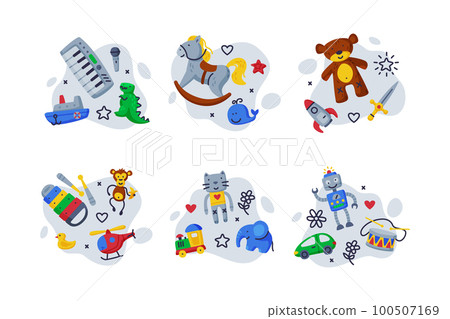 Different Colorful Kids Toy from Nursery Vector Composition Set Different Colorful Kids Toy from Nursery Vector Composition Set 100507169